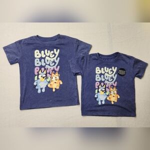 NWOT Bluey Navy Blue Washed Soft Graphic Cotton Blended Tees w Logo Sz 2T + 5T